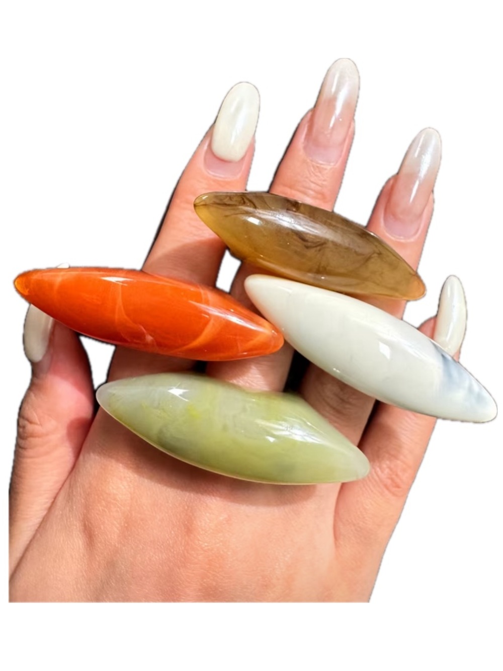 Y2K Cyber Marbled Navette Statement Ring Set 4-Piece Earth-Tone Acrylic NWOT